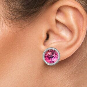 Trees in Pink Sunset Glass Earrings